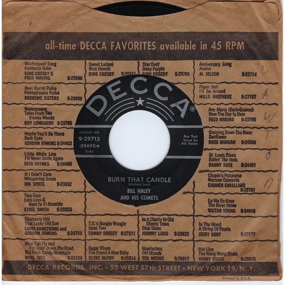 Bill Haley & His Comets 45 Rock-A-Beatin' Boogie/Burn That Candle Decca VG Rock - Picture 2 of 2